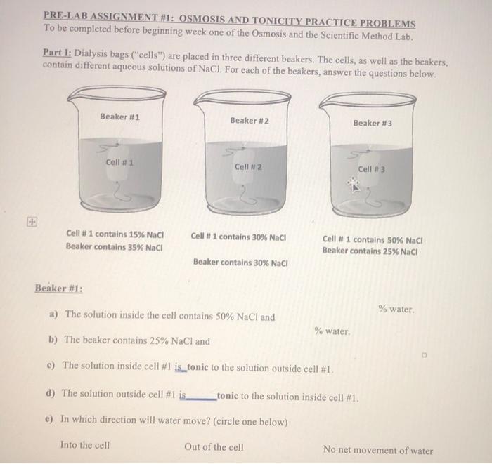 Pre lab assignment 1 osmosis and tonicity practice problems